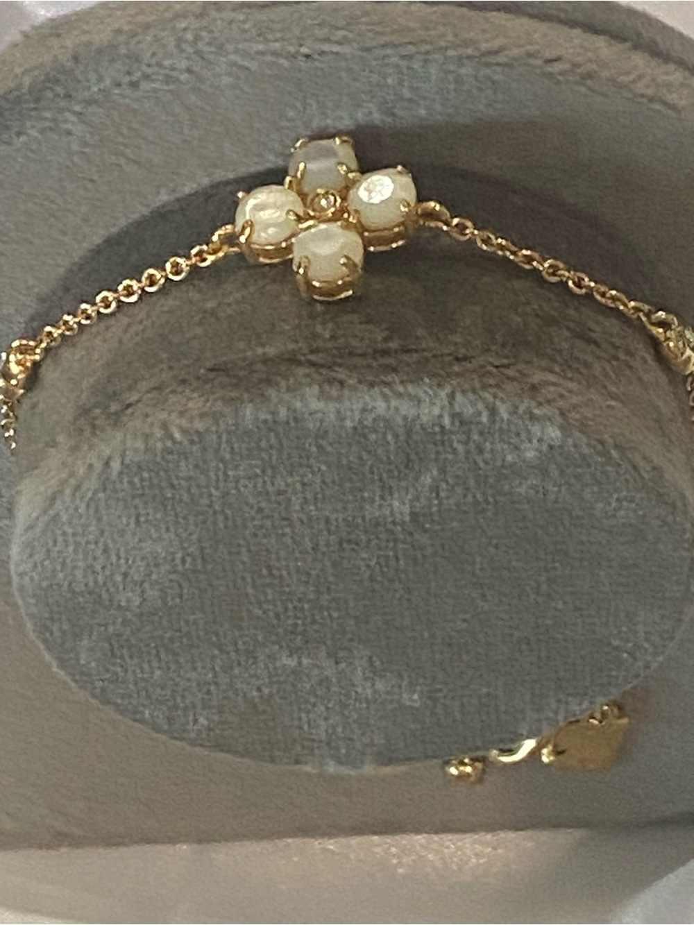 Kate Spade Gold Floral Crystal Clover Bracelet White Stone Charm
